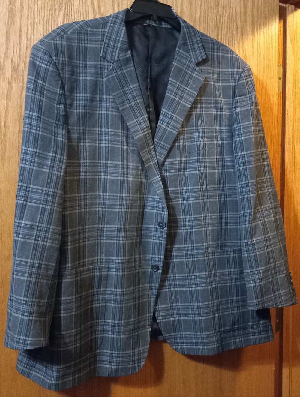 Oak hill Gray Plaid Blazer, Classic Windowpane Sport Coat  jacket 50/52R 2XL